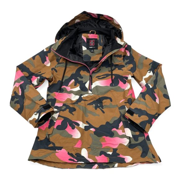 Swiss Tech Waterproof Hooded Camouflage Pink Pullover Jacket Women's Medium 8-10 - Picture 3 of 9